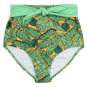 SwimZip Women's High Waist Bikini Bottoms Tie Front in "The Tropics", size XL